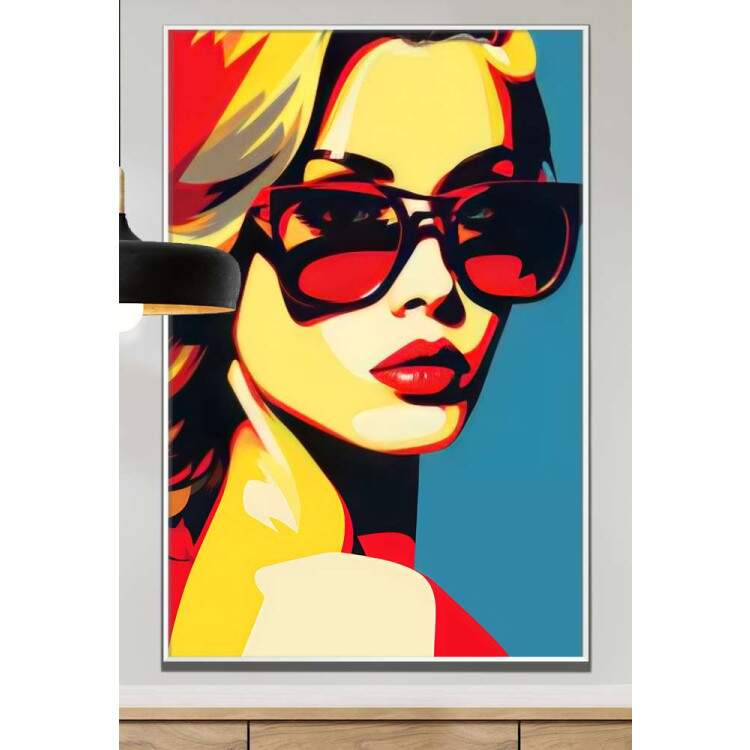 Quadro Decorativo Pop Art Mulher Esbelta em Tons de Vermelho e Amarelo