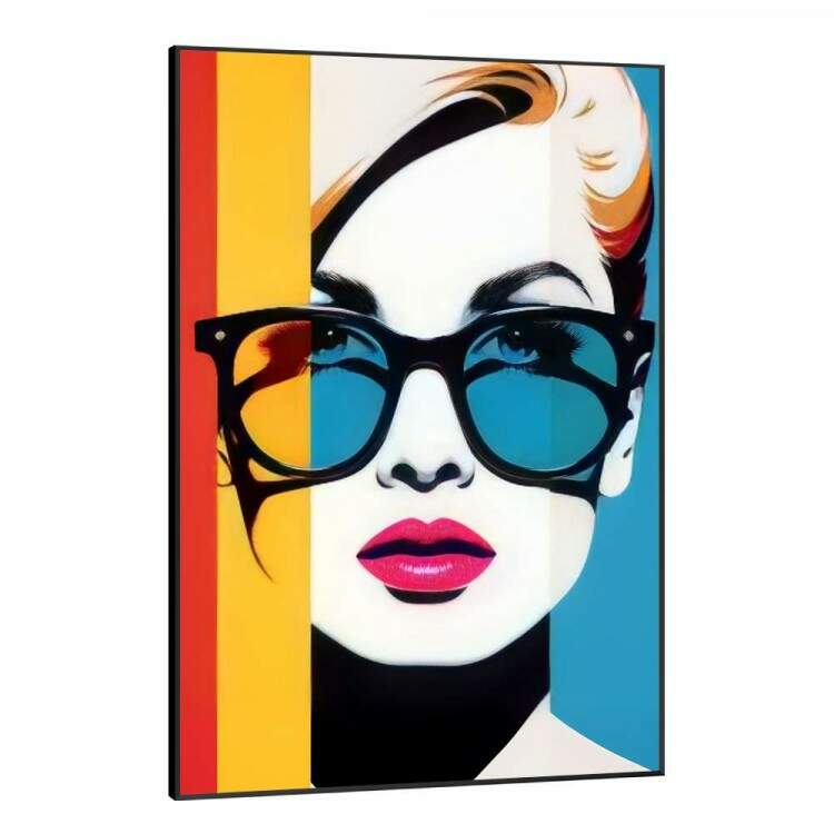 Quadro Decorativo Pop Art Mulher Loira com culos Escuro e Batom Rosa