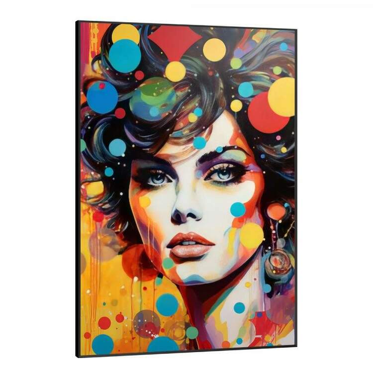 Quadro Decorativo Pop Art Mulher Repleta de Cores em Formato de Crculo