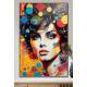 Quadro Decorativo Pop Art Mulher Repleta de Cores em Formato de C�rculo