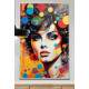 Quadro Decorativo Pop Art Mulher Repleta de Cores em Formato de C�rculo