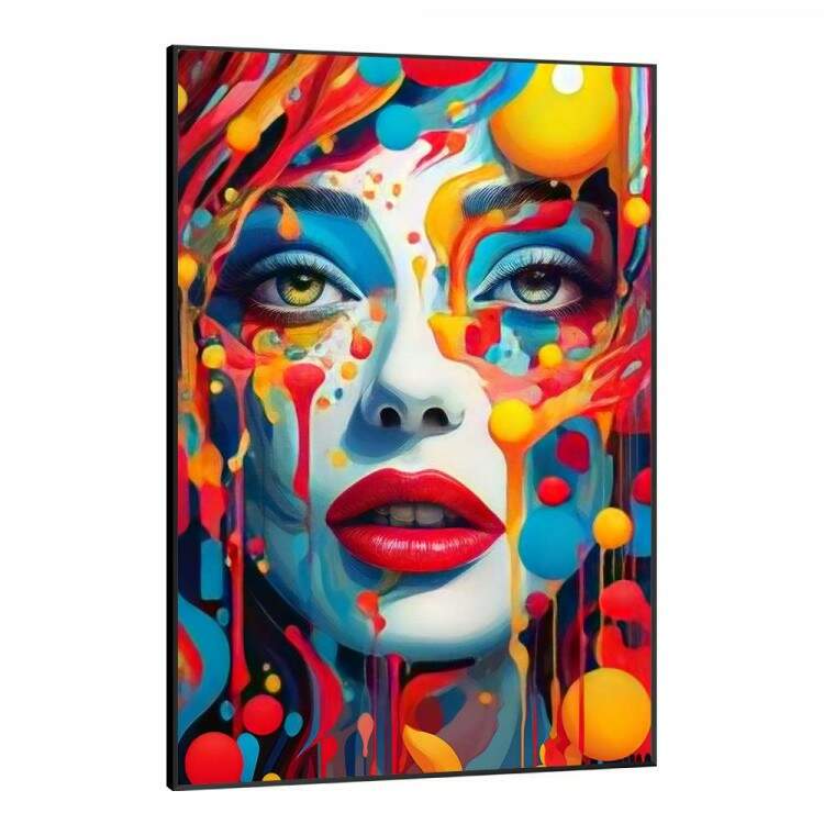 Quadro Decorativo Pop Art Rosto de Mulher Repleto de Tinta