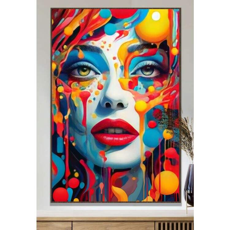 Quadro Decorativo Pop Art Rosto de Mulher Repleto de Tinta