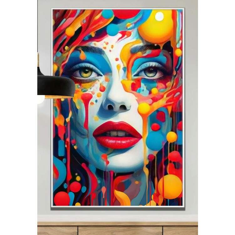 Quadro Decorativo Pop Art Rosto de Mulher Repleto de Tinta