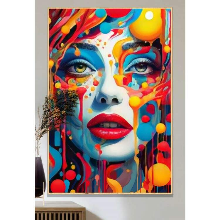 Quadro Decorativo Pop Art Rosto de Mulher Repleto de Tinta