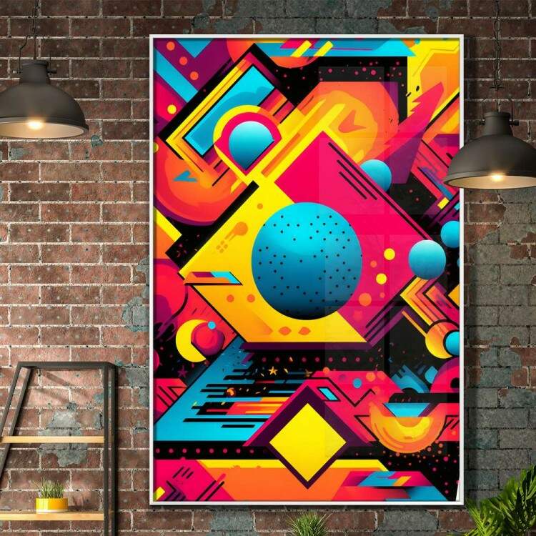 Quadro Decorativo Pop Art Tons de Azul e Rosa em Forma Geomtrica