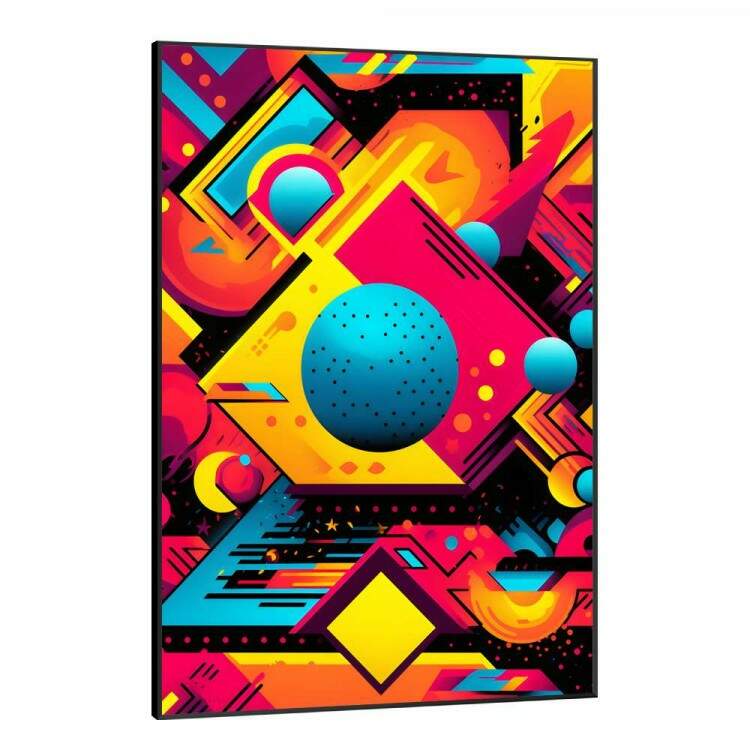 Quadro Decorativo Pop Art Tons de Azul e Rosa em Forma Geomtrica