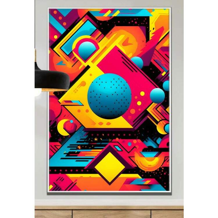 Quadro Decorativo Pop Art Tons de Azul e Rosa em Forma Geomtrica