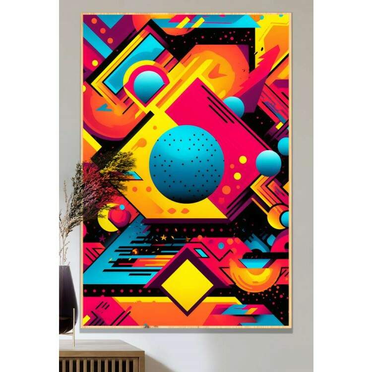 Quadro Decorativo Pop Art Tons de Azul e Rosa em Forma Geomtrica