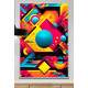 Quadro Decorativo Pop Art Tons de Azul e Rosa em Forma Geom�trica