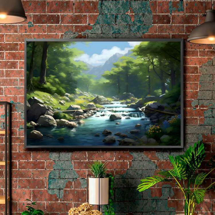 Quadro Decorativo Paisagem Cachoeira em Meio a Floresta