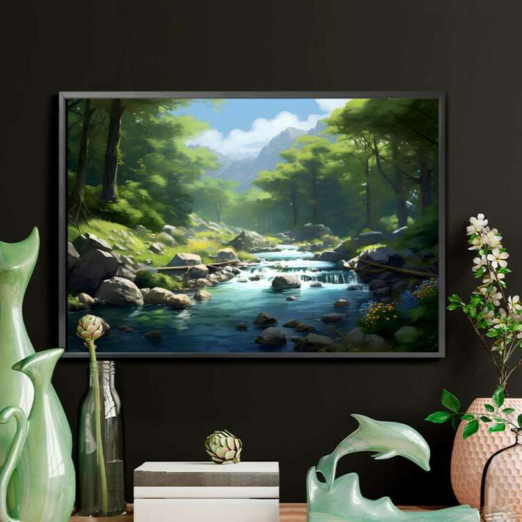 Quadro Decorativo Paisagem Cachoeira em Meio a Floresta