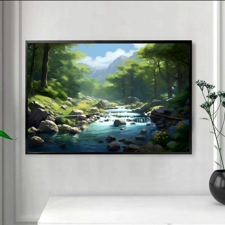 Quadro Decorativo Paisagem Cachoeira em Meio a Floresta