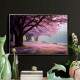 Quadro Decorativo Paisagem de �rvores na Primavera com Folhas Rosas
