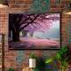 Quadro Decorativo Paisagem de �rvores na Primavera com Folhas Rosas
