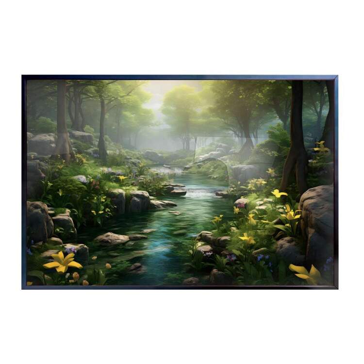 Quadro Decorativo Paisagem Esbelta Rio com Flores