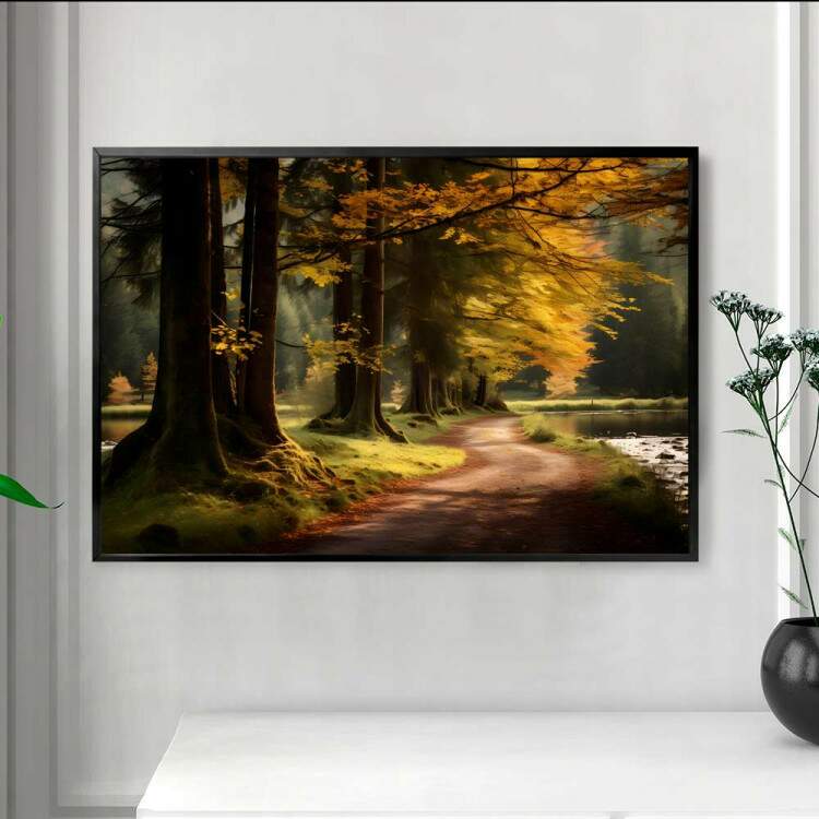 Quadro Decorativo Paisagem Estrada de Terra em Meio a Floresta
