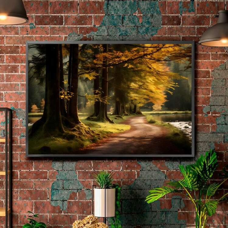 Quadro Decorativo Paisagem Estrada de Terra em Meio a Floresta