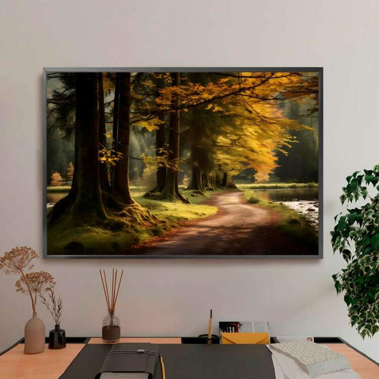 Quadro Decorativo Paisagem Estrada de Terra em Meio a Floresta