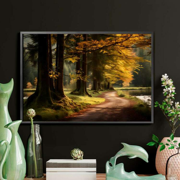 Quadro Decorativo Paisagem Estrada de Terra em Meio a Floresta