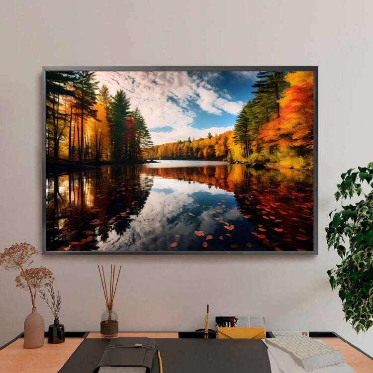 Quadro Decorativo Paisagem Rio com rvores em Primavera