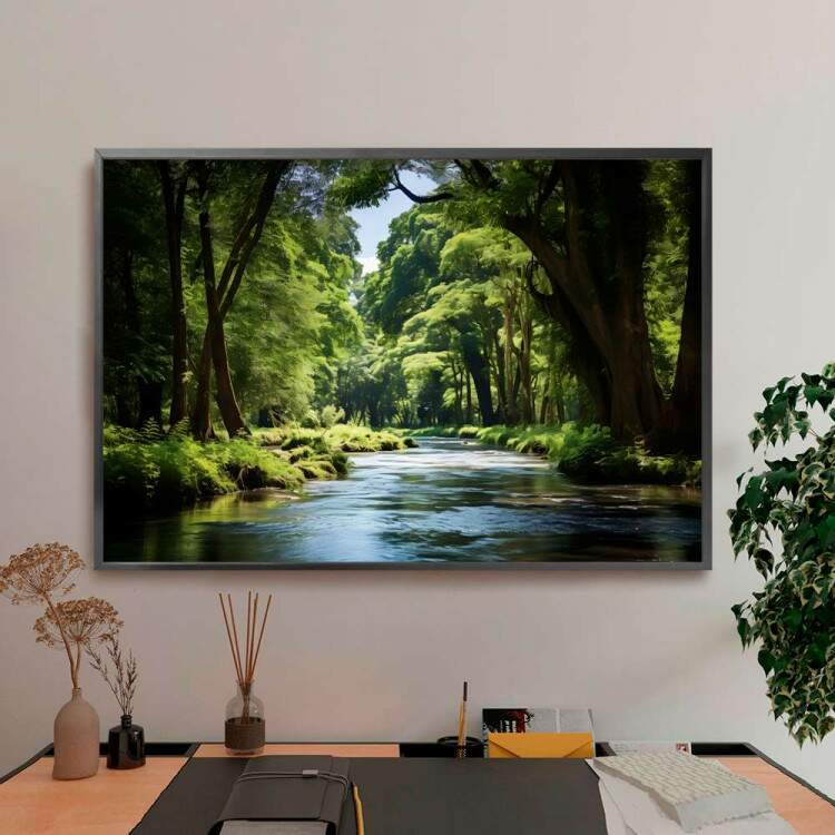 Quadro Decorativo Paisagem Rio no Meio de Floresta