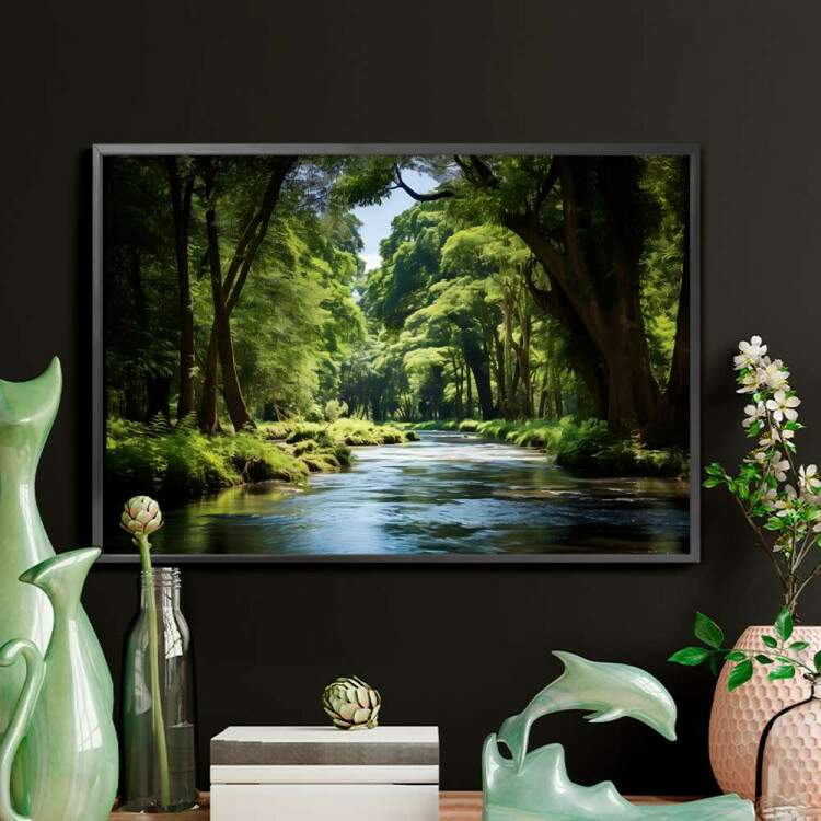 Quadro Decorativo Paisagem Rio no Meio de Floresta