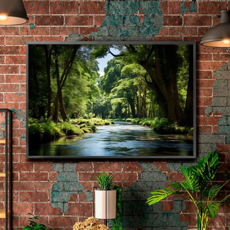 Quadro Decorativo Paisagem Rio no Meio de Floresta