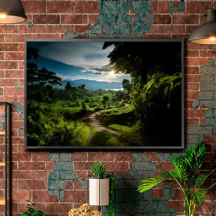 Quadro Decorativo Paisagem Trilha em Meio de Floresta