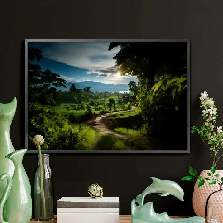 Quadro Decorativo Paisagem Trilha em Meio de Floresta