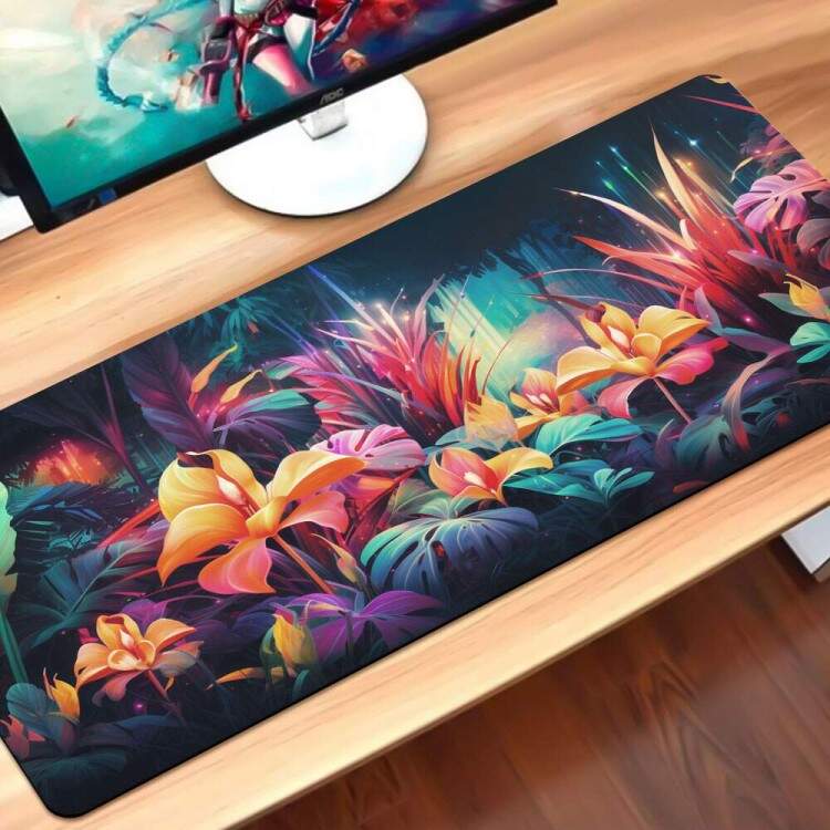 Mouse Pad Gigante 70x30cm Floral com Uma Diversidade de Flores