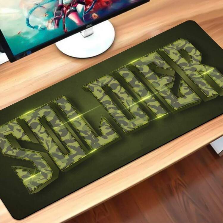 Mouse Pad Gigante 70x30cm Palavra Soldier com Estampado Camuflado