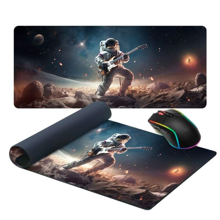 Mouse Pad Gigante 70x30cm Astronauta com Guitarra na Lua