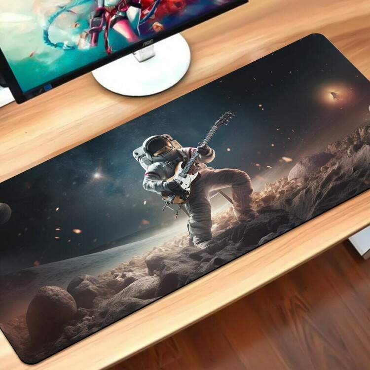 Mouse Pad Gigante 70x30cm Astronauta com Guitarra na Lua