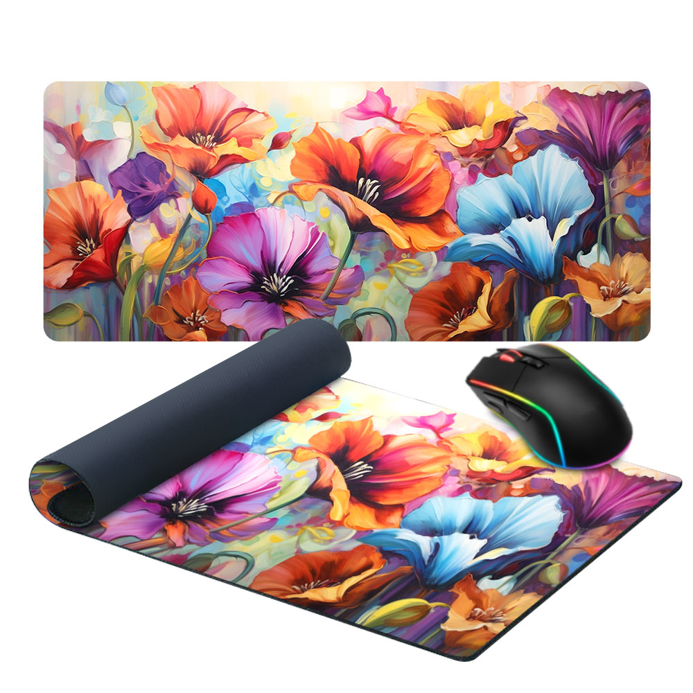 Mouse Pad Gigante 70x30cm Estilo Pintura Flores Coloridas
