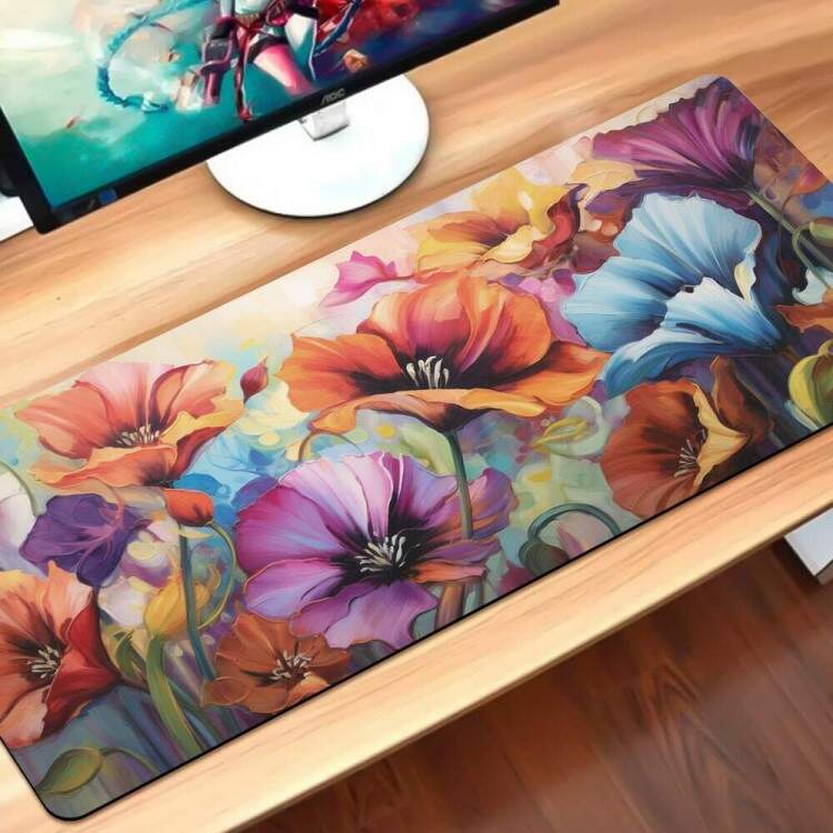 Mouse Pad Gigante 70x30cm Estilo Pintura Flores Coloridas