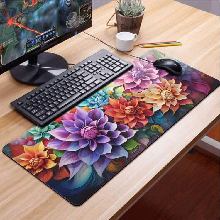 Mouse Pad Gigante 70x30cm Estilo Pintura Lotus Coloridas