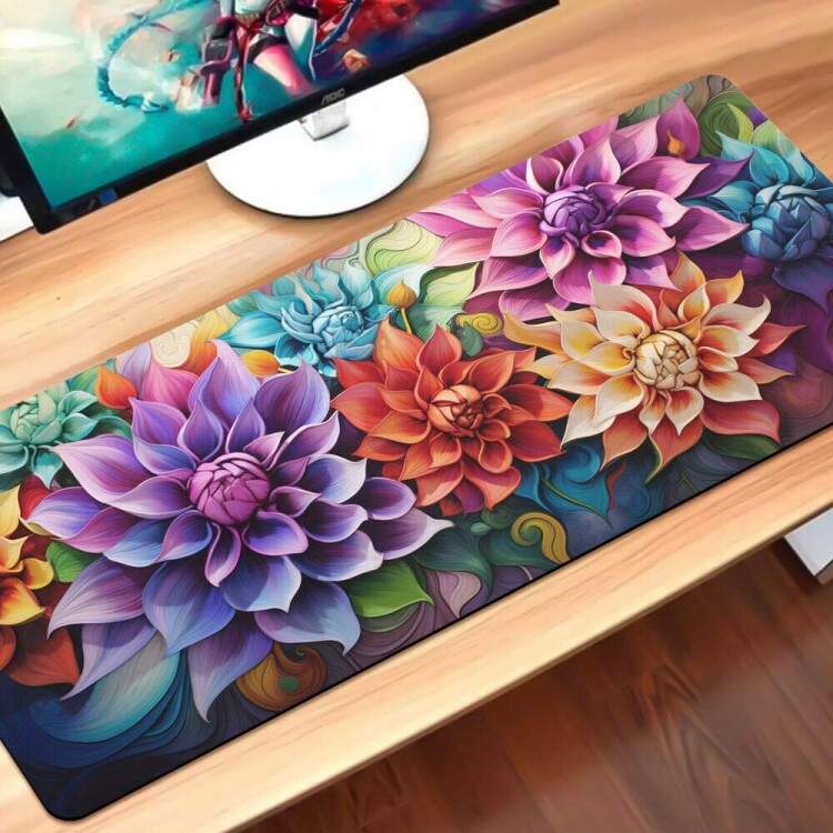 Mouse Pad Gigante 70x30cm Estilo Pintura Lotus Coloridas