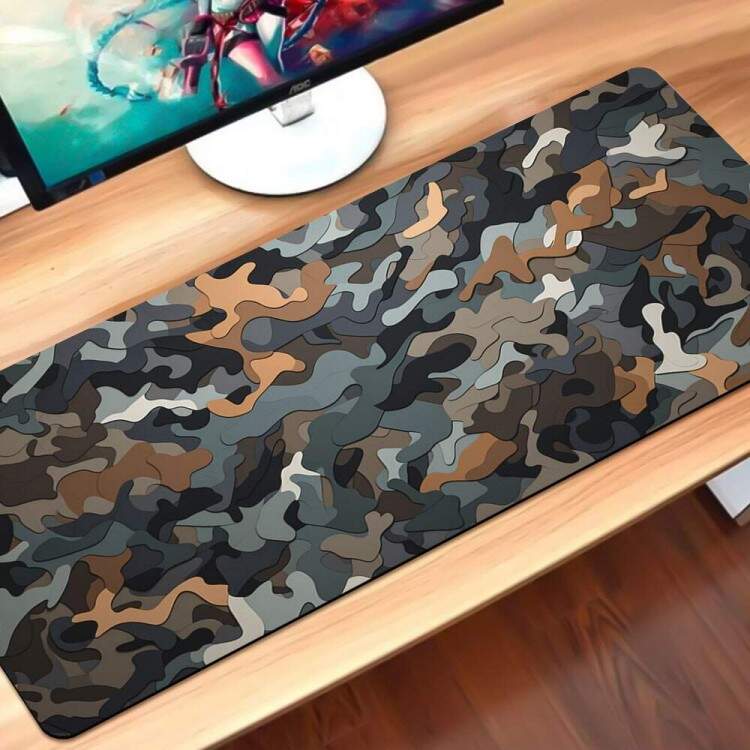 Mouse Pad Gigante 70x30cm Camuflagem em Tons de Marrom e Verde