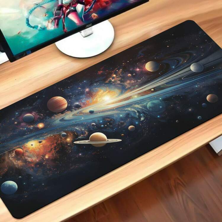 Mouse Pad Gigante 70x30cm Planetas no Espao Repleto de Galxias