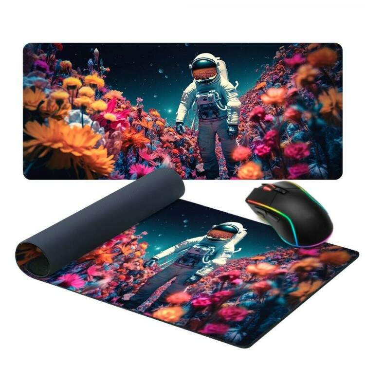 Mouse Pad Gigante 70x30cm Astronauta em um Planeta Florido