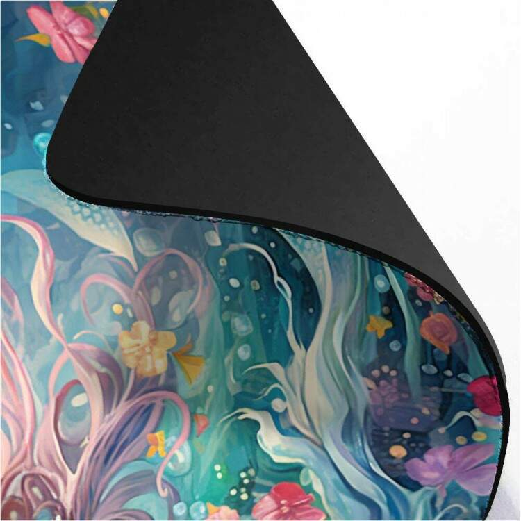 Mouse Pad Gigante 70x30cm Sereia com Calda Azul e Cabelo Roxo