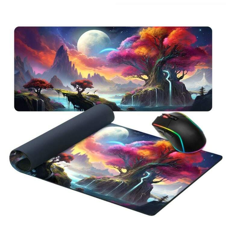 Mouse Pad Gigante 70x30cm Planetas e Planeta em Tons de Azul e Roxo