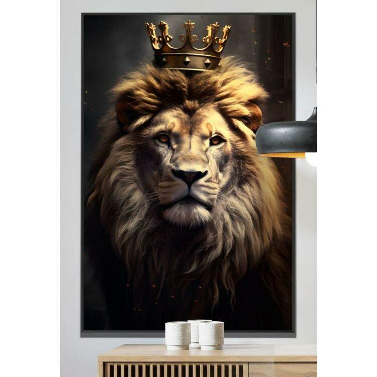 Quadro Decorativo Leo de Jud com Coroa Sendo Iluminado