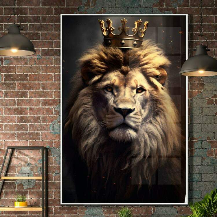 Quadro Decorativo Leo de Jud com Coroa Sendo Iluminado