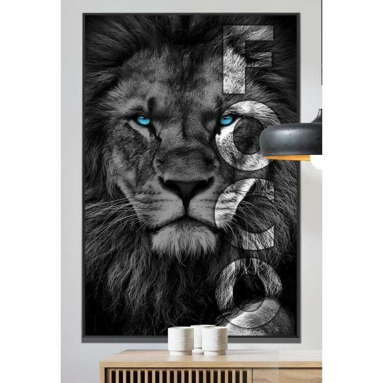 Quadro Decorativo Leo em Preto e Branco Motivando o Foco