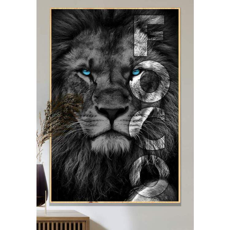 Quadro Decorativo Leo em Preto e Branco Motivando o Foco