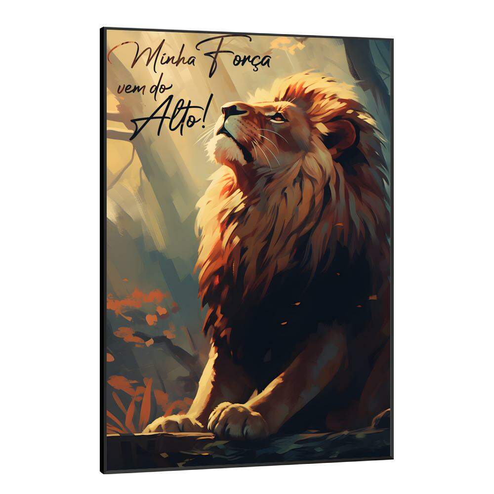Quadro Decorativo Leo Motivacional Minha Fora Vem do Alto