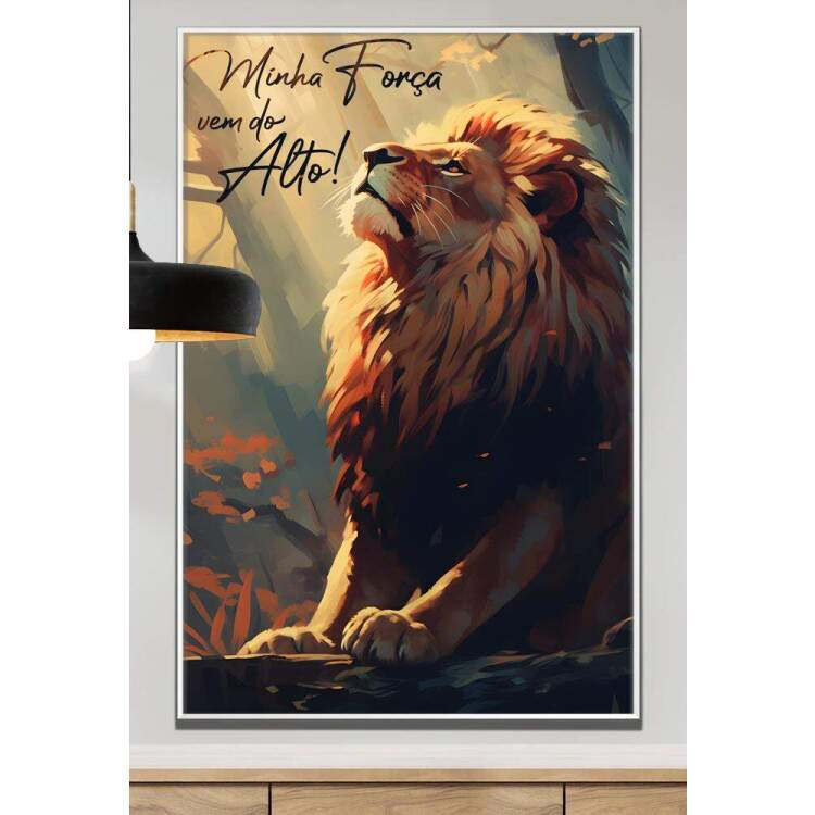 Quadro Decorativo Leo Motivacional Minha Fora Vem do Alto