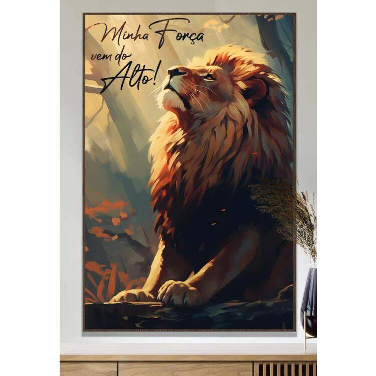 Quadro Decorativo Leo Motivacional Minha Fora Vem do Alto